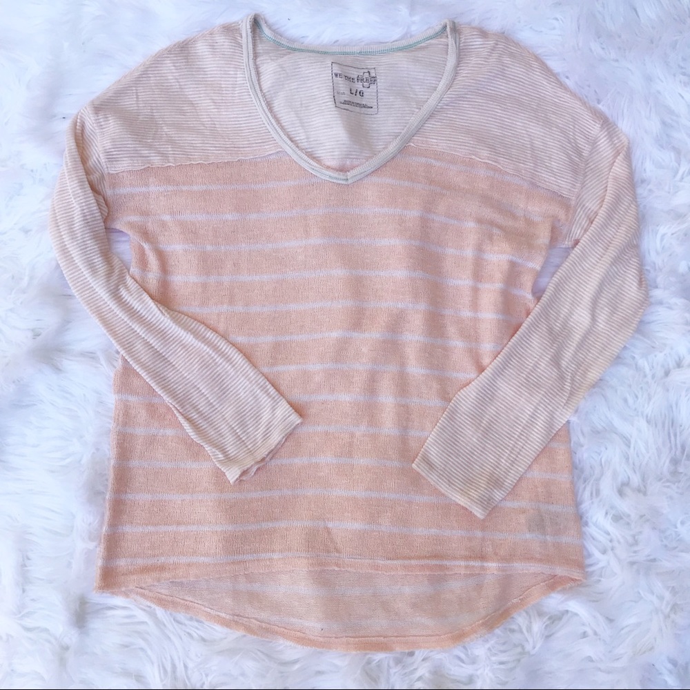 Free People Peach and Cream V-Neck Long Sleeve T